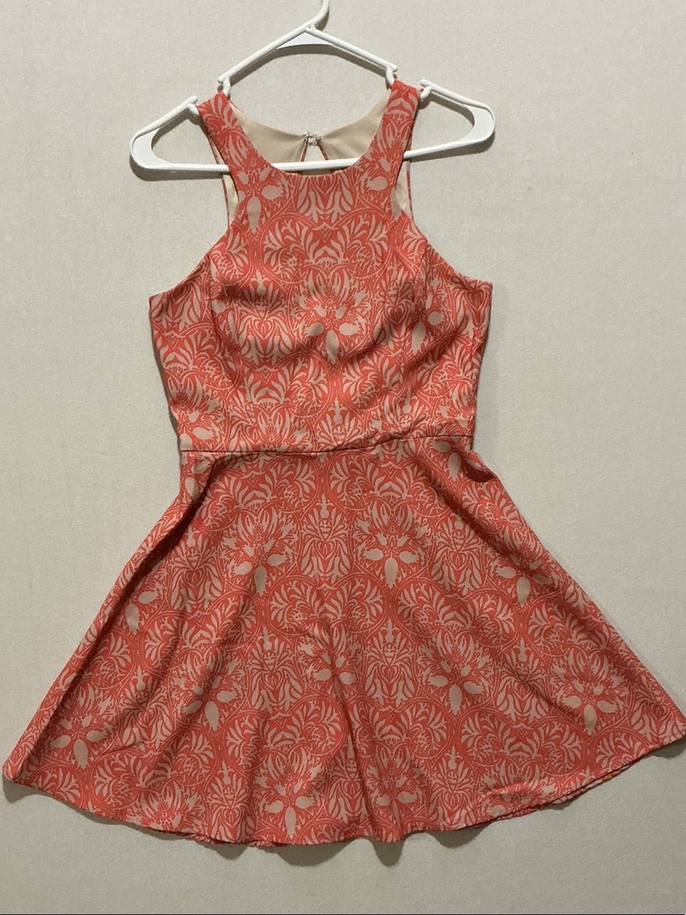 Jealous Tomato Coral Patterned Sleeveless Fit-and-Flare Dress